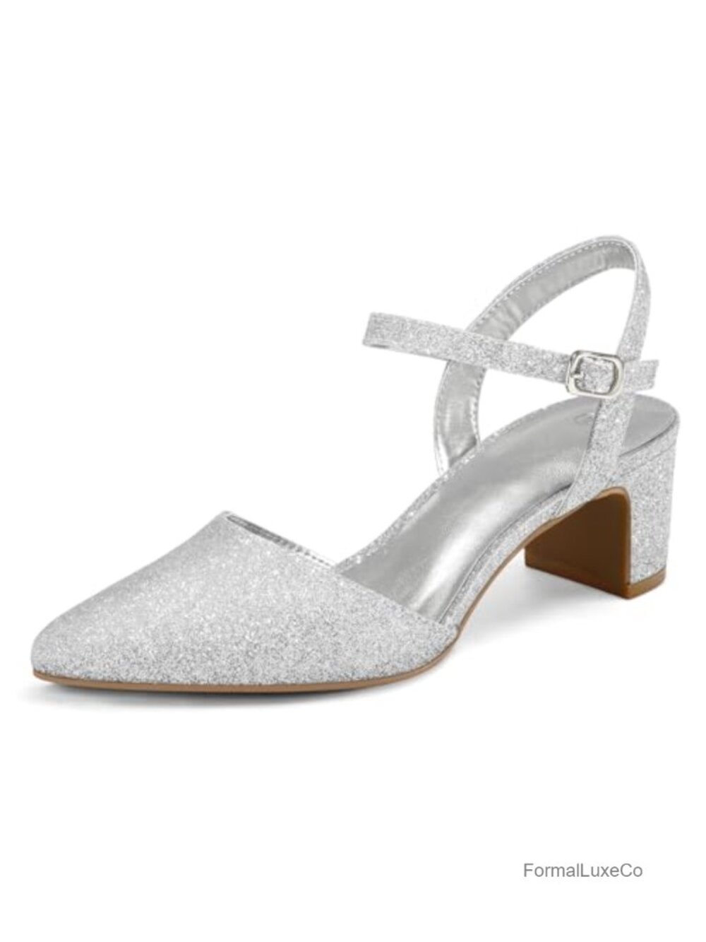 Women's Slingback Pumps 2 Inch Chunky Block Heel Pointed Toe Ankle Strap Dress
